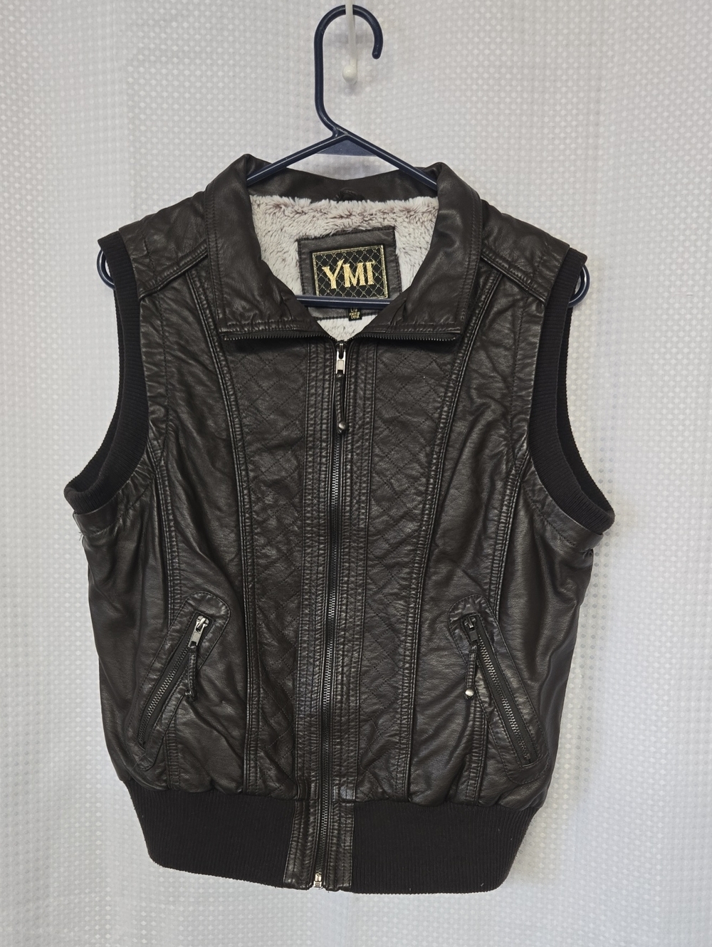 YMI Women's Brown Quilted Faux Leather Vest
